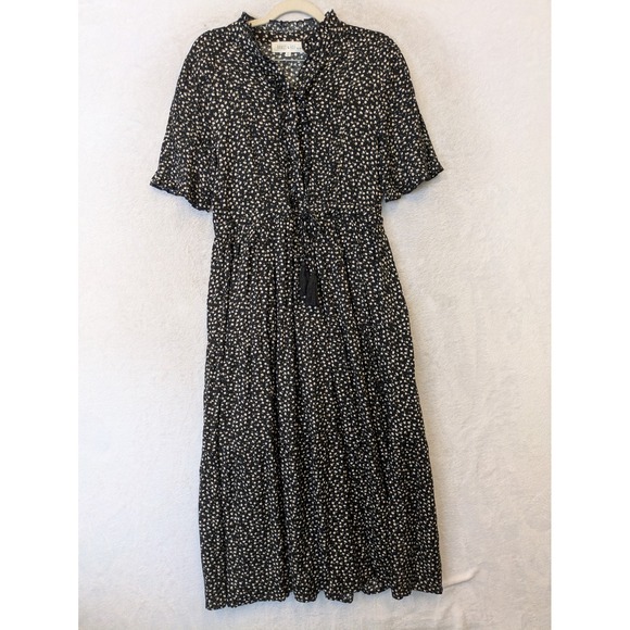 Brass & Roe Dresses & Skirts - Brass & Roe Midi Dress Women's XS Black Floral Ruffle Collar Tiered